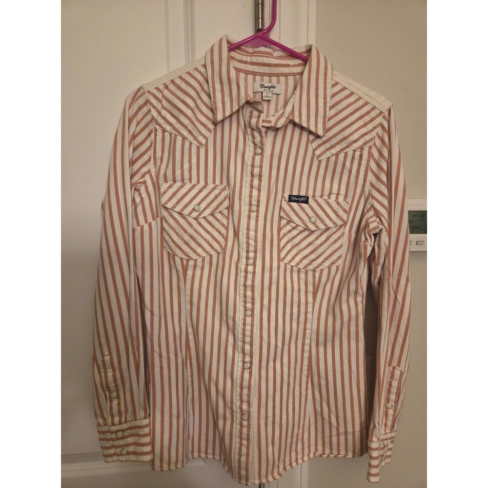 Wrangler Retro Women's Brown & Tan Striped Snap Pearl-Style Button Shirt Size S
